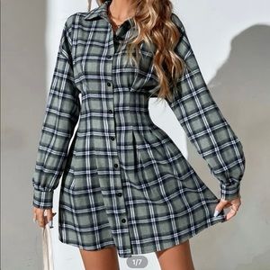 Plaid long sleeve shirt dress